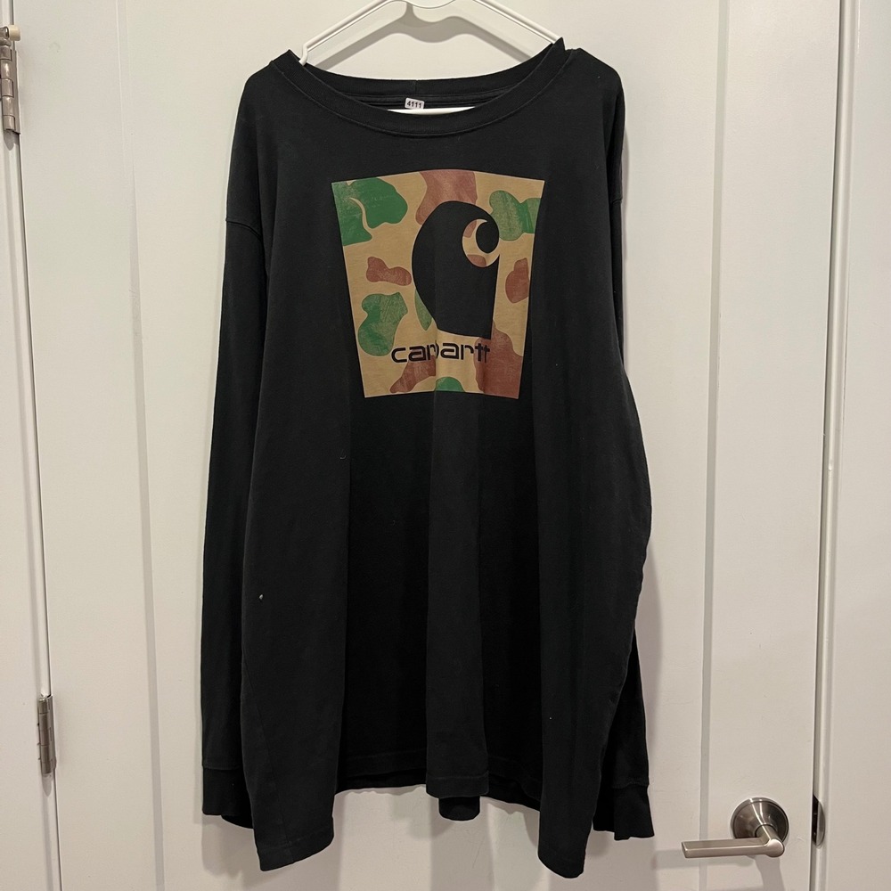 Carhartt Mens 3XL Relaxed Fit Long Sleeve Graphic Camo Logo T-Shirt Black